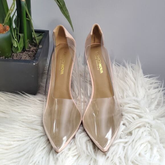 Fashion Nova Clear Tan Pointed Toe Wedge Heels 10 - Picture 2 of 11